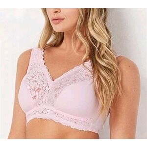 Breezies Bralette Women Plus 3X Pink Lace Trim Wire Free